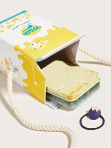 1pc Children's Yellow Banana Cow Pattern PU Milk Carton Cute Cartoon 3D Shoulder Bag For Daily Use, Crossbody Bag - Yellow - View 7