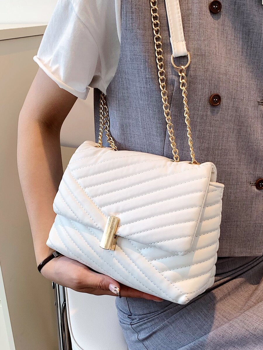 Túi vai Thùa khuyết Chuỗi Đôi tay cầm Thanh lịch - trắng - Xem 1