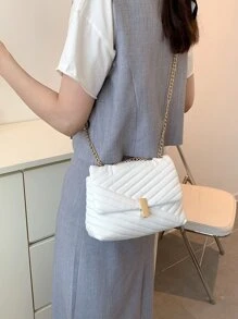 Túi vai Thùa khuyết Chuỗi Đôi tay cầm Thanh lịch - trắng - Xem 3