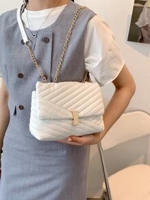 Túi vai Thùa khuyết Chuỗi Đôi tay cầm Thanh lịch - trắng - Xem 6