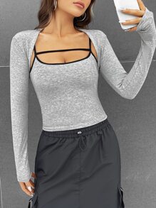 Aveloria Contrast Binding Cami Top & Super Crop Top - Grey - View 1