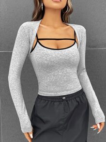 Aveloria Contrast Binding Cami Top & Super Crop Top - Grey - View 3
