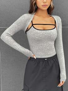 Aveloria Contrast Binding Cami Top & Super Crop Top - Grey - View 4