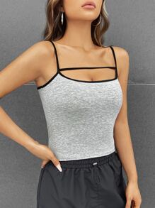 Aveloria Contrast Binding Cami Top & Super Crop Top - Grey - View 5