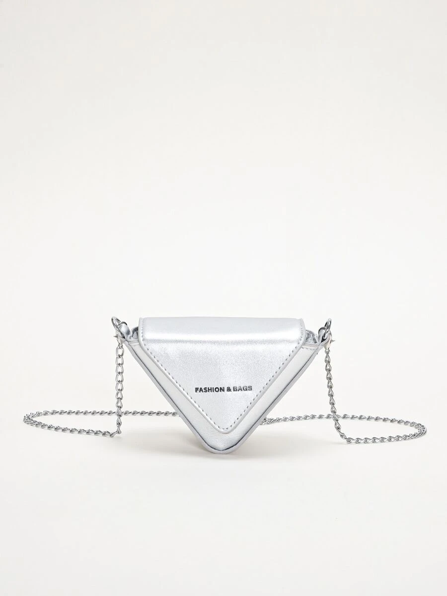 Girls Metallic Letter Graphic Novelty Bag - Silver - View 1