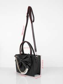 Faux Pearl & Bow Decor Square Bag - Black - View 3