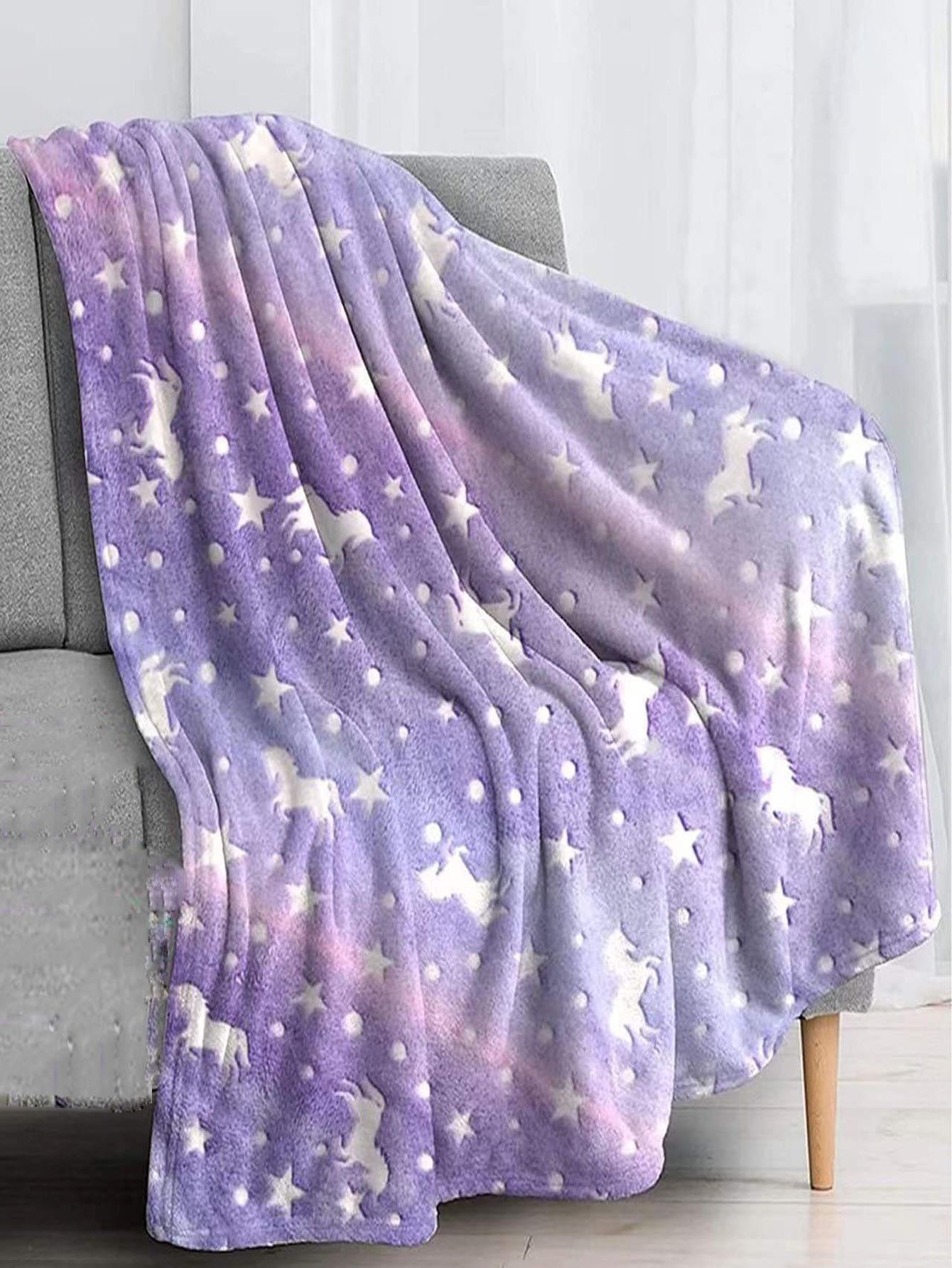 1pc Glow In The Dark Blanket, Purple Unicorn Throw Blanket For Bedroom & Living Room, Home Decor - Purple - View 1