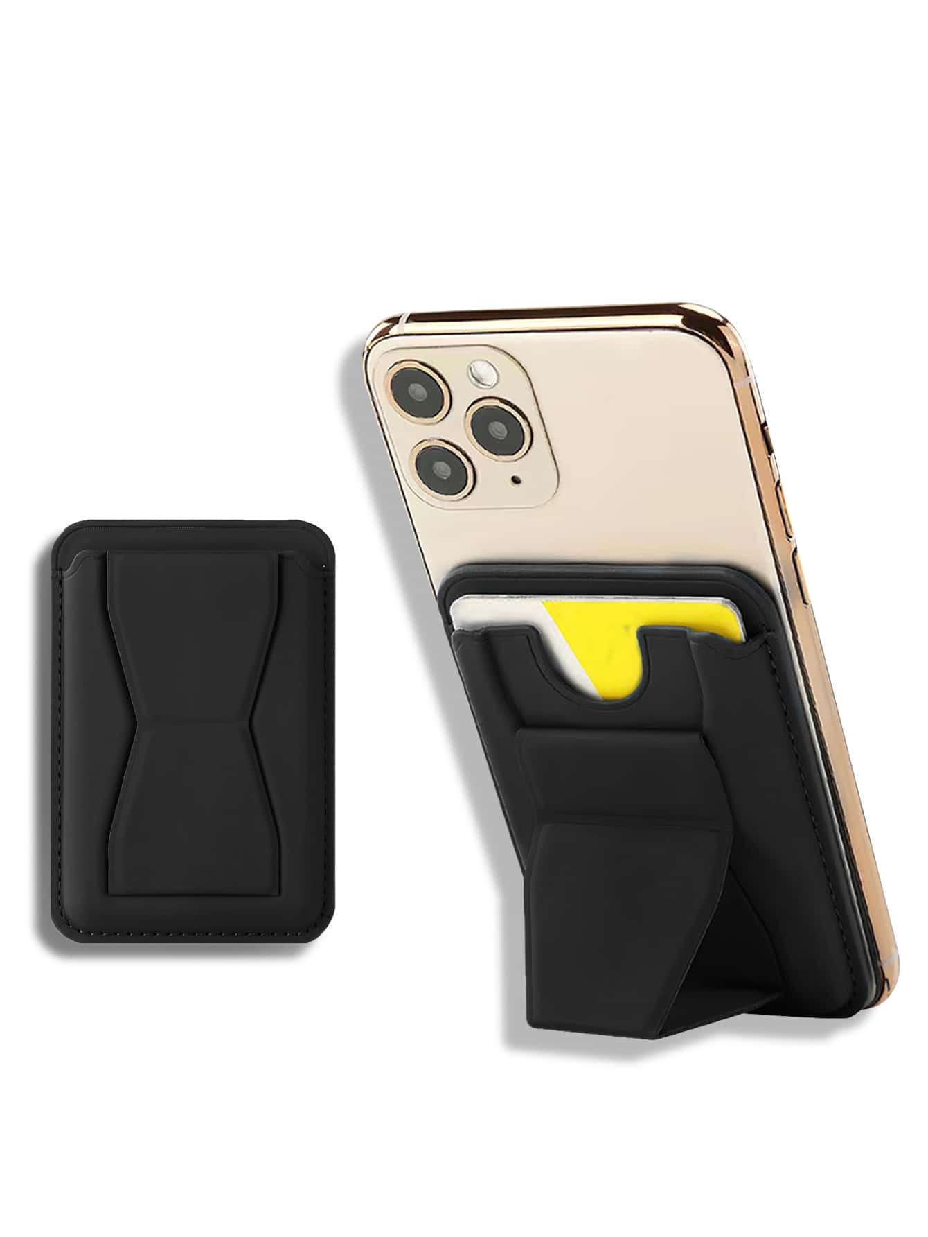 Plain Adhesive Phone Card Holder Bag - Black - View 1