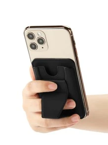 Plain Adhesive Phone Card Holder Bag - Black - View 2