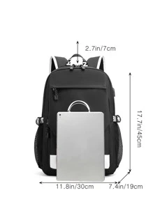 Chicos Mochila funcional con estampado de dibujos animados con diseño de hebilla - Negro - Ver 5