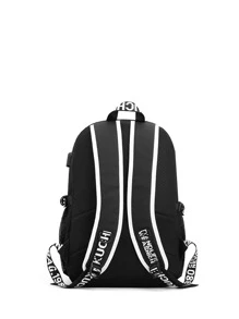 Chicos Mochila funcional con estampado de dibujos animados con diseño de hebilla - Negro - Ver 6