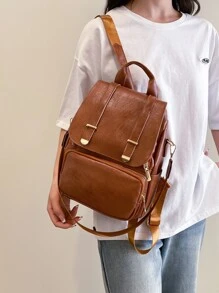 極簡翻蓋背包 - 棕色 - 查看 1