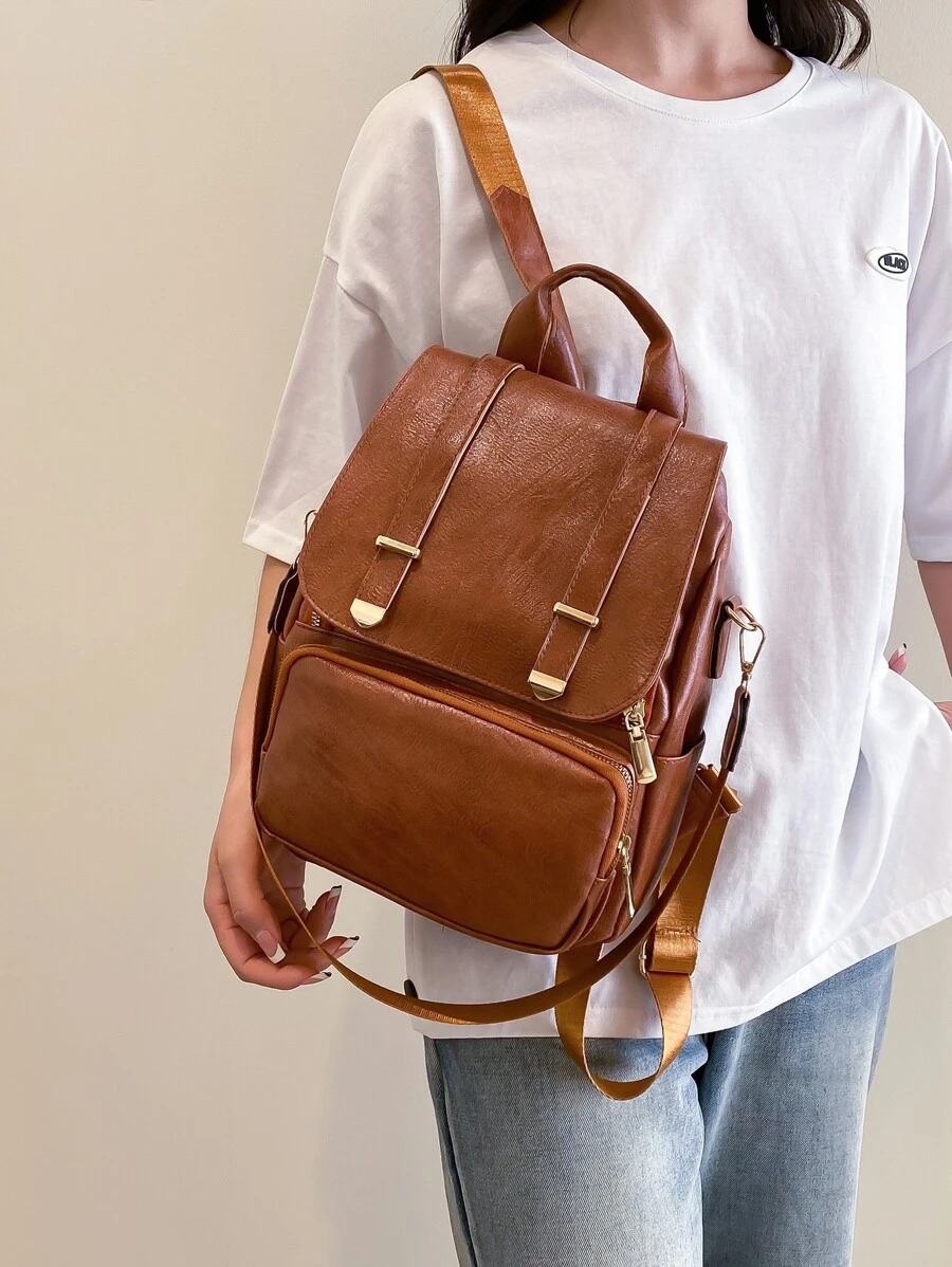 極簡翻蓋背包 - 棕色 - 查看 1