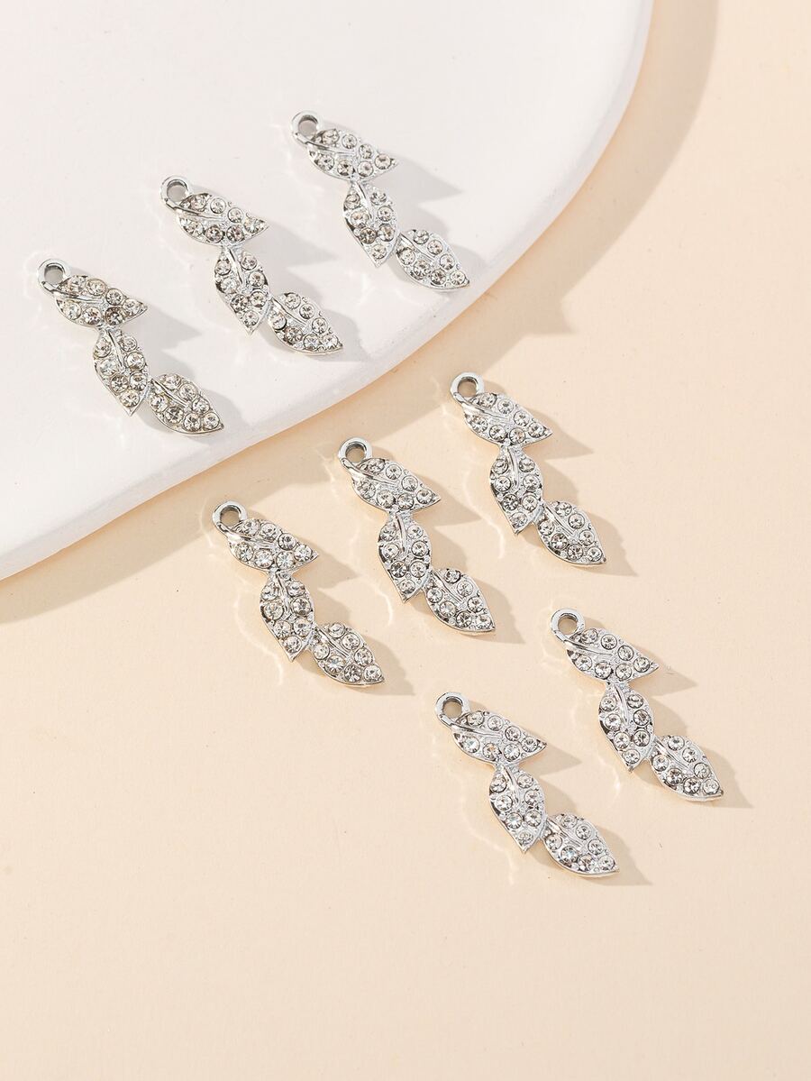 8 unids/set Colgante DIY con diamante de imitación con diseño de hoja - Plateado - Ver 1