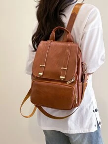極簡翻蓋背包 - 棕色 - 查看 3