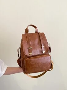 極簡翻蓋背包 - 棕色 - 查看 4