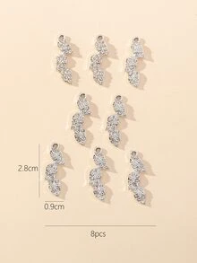 8 unids/set Colgante DIY con diamante de imitación con diseño de hoja - Plateado - Ver 3