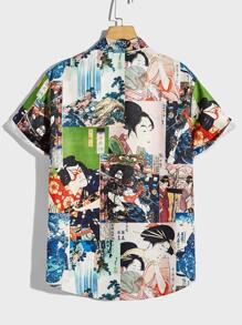 Manfinity RebelGame 男士人像圖案前紐扣襯衫 - 彩色 - 查看 2