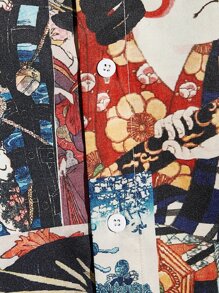 Manfinity RebelGame 男士人像圖案前紐扣襯衫 - 彩色 - 查看 3