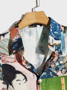 Manfinity RebelGame 男士人像圖案前紐扣襯衫 - 彩色 - 查看 4