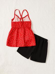 Toddler Girls Polka Dot Print Ruffle Trim Cami Top & Shorts - Multicolor - View 2