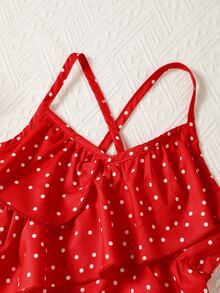 Toddler Girls Polka Dot Print Ruffle Trim Cami Top & Shorts - Multicolor - View 3