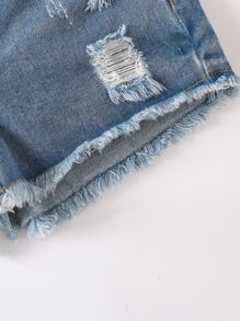 Toddler Girls Quần Shorts Denim Túi Hem thô Bị tách màu trơn - Rửa nhẹ - Xem 3