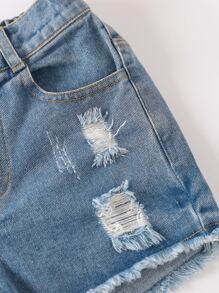 Toddler Girls Quần Shorts Denim Túi Hem thô Bị tách màu trơn - Rửa nhẹ - Xem 4