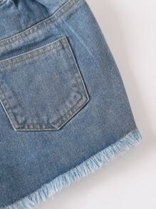 Toddler Girls Quần Shorts Denim Túi Hem thô Bị tách màu trơn - Rửa nhẹ - Xem 5