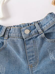Toddler Girls Quần Shorts Denim Túi Hem thô Bị tách màu trơn - Rửa nhẹ - Xem 6