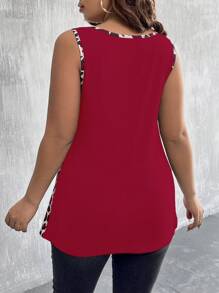 SHEIN LUNE Plus Leopard Print Colourblock Tank Top - Burgundy - View 2