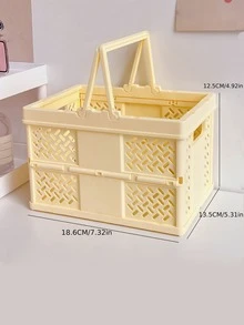 1pc Plastic Storage Basket, Minimalist Yellow Foldable Storage Basket For Home - Yellow - View 2