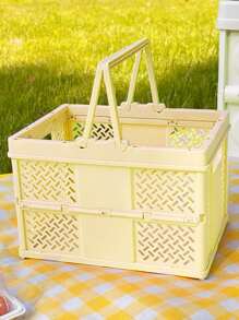 1pc Plastic Storage Basket, Minimalist Yellow Foldable Storage Basket For Home - Yellow - View 1