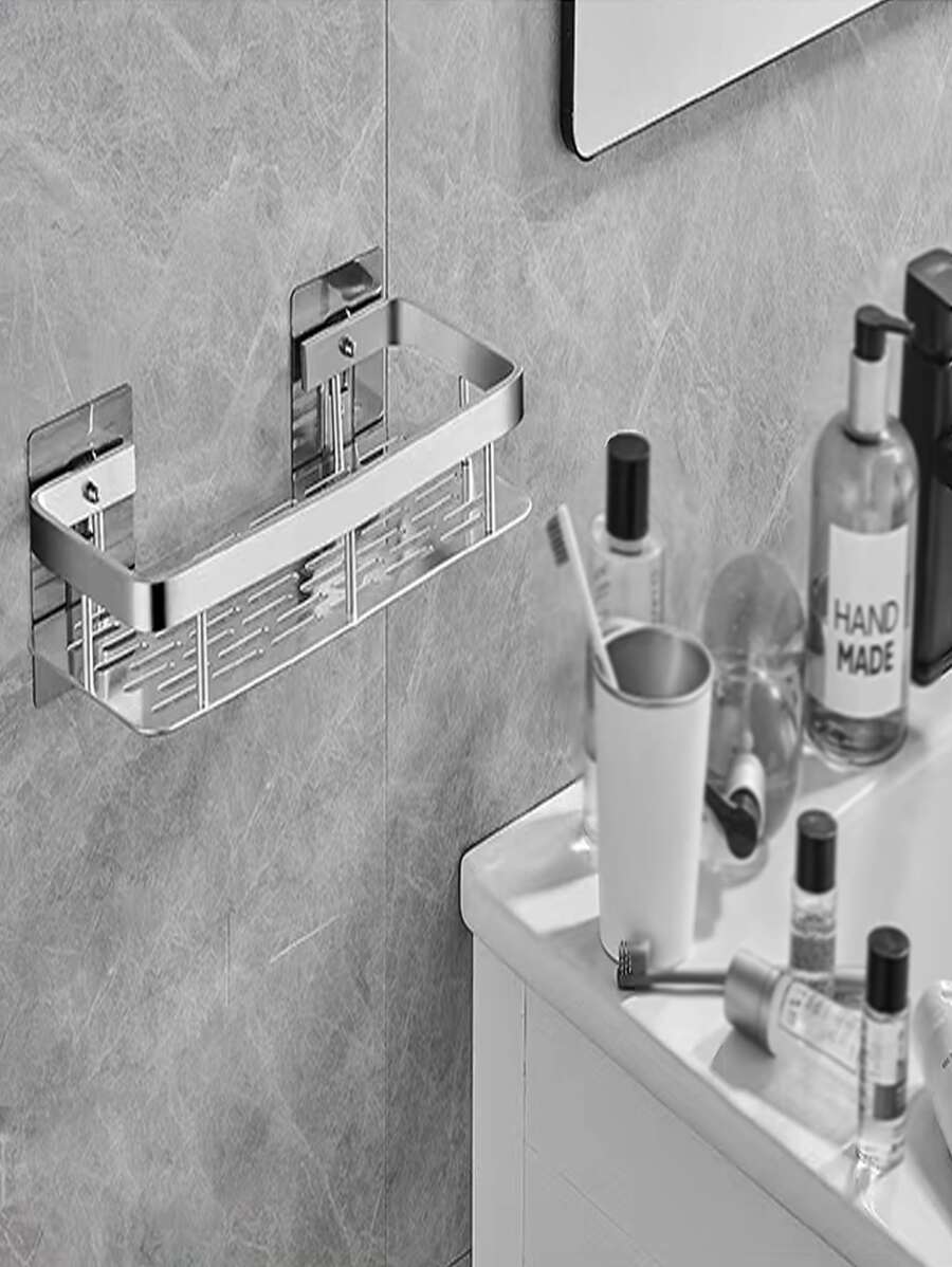 1pc Shower Caddy Shelf, Bathroom Shower Rack, Stainless Steel Suction