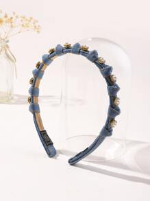 Knot & Faux Pearl Decor Headband - Blue - View 1