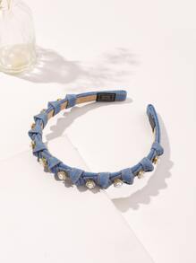 Knot & Faux Pearl Decor Headband - Blue - View 2