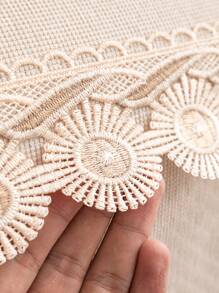 1 Khăn Sofa Màu Trắng, Tối Giản Polyester Guipure Viền Ren Khăn Cho Tất Cả Các Mùa - Màu be - Xem 2