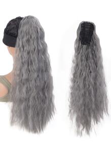 Long Curly Ponytail Synthetic Hair Extension - Dark Grey - View 1