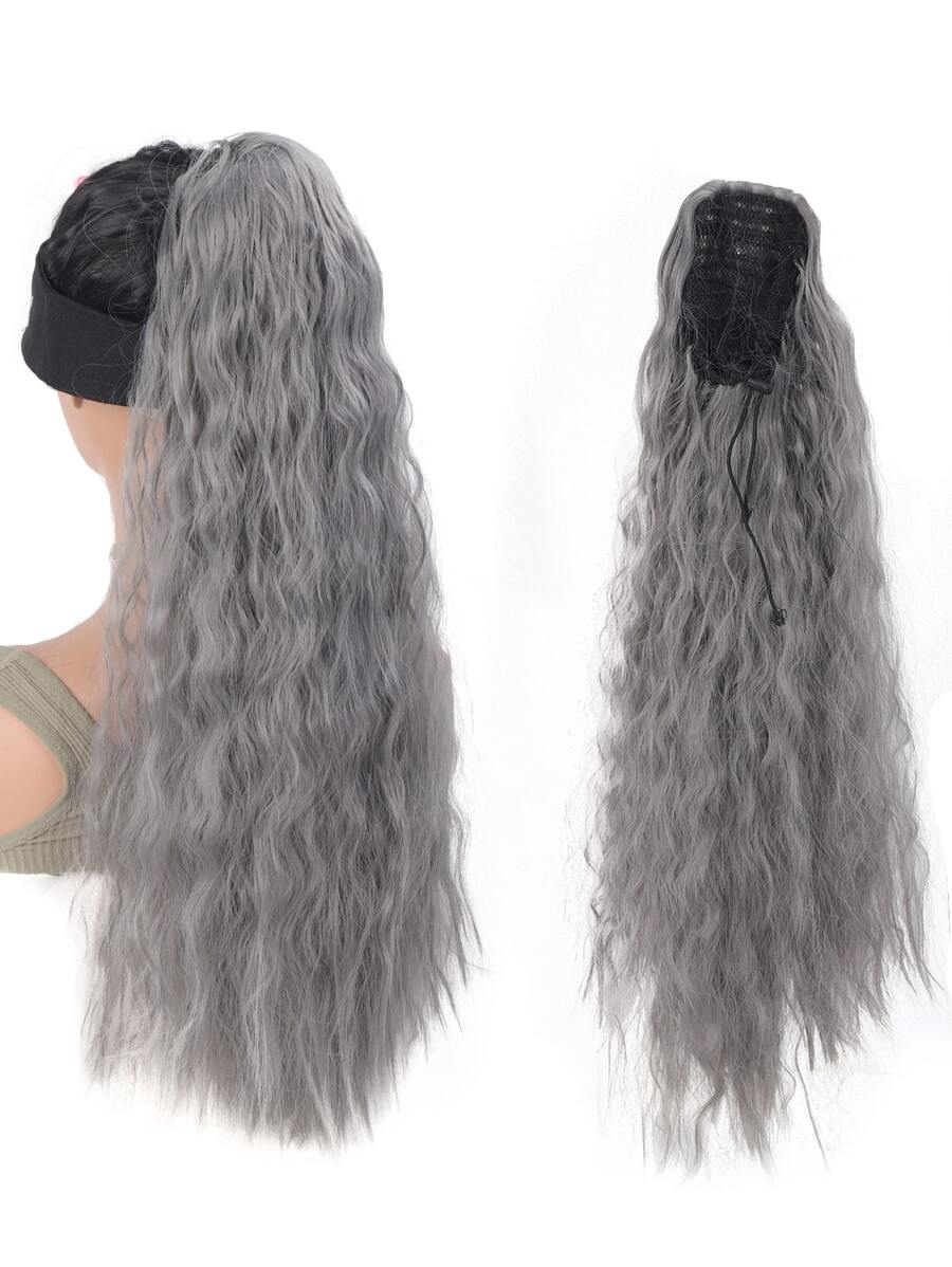 Long Curly Ponytail Synthetic Hair Extension - Dark Grey - View 1