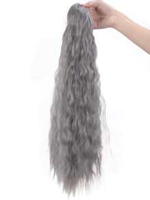 Long Curly Ponytail Synthetic Hair Extension - Dark Grey - View 3