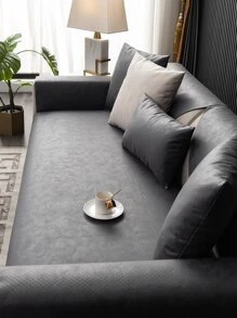 1pc Solid Color Anti-Liquid Splash Sofa Pad, Minimalist Solid Color Pet Friendly, Anti-Scratch, Anti-Dirty, Anti-Slip, Suitable For All Seasons, Holiday Decor Sofa Cover - Dark Grey - View 5