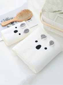 1入組卡通刺繡沐浴卡通織物毛茸茸浴室毛巾 - 白色 - 查看 3