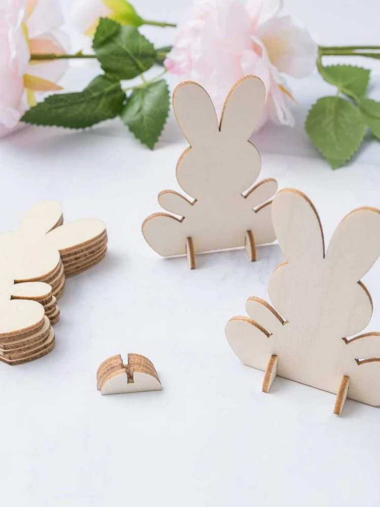 10 pièces/set créatif en bois Décoration en forme de lapin Objet de décoration pour Pâques - Nude - Voir 1