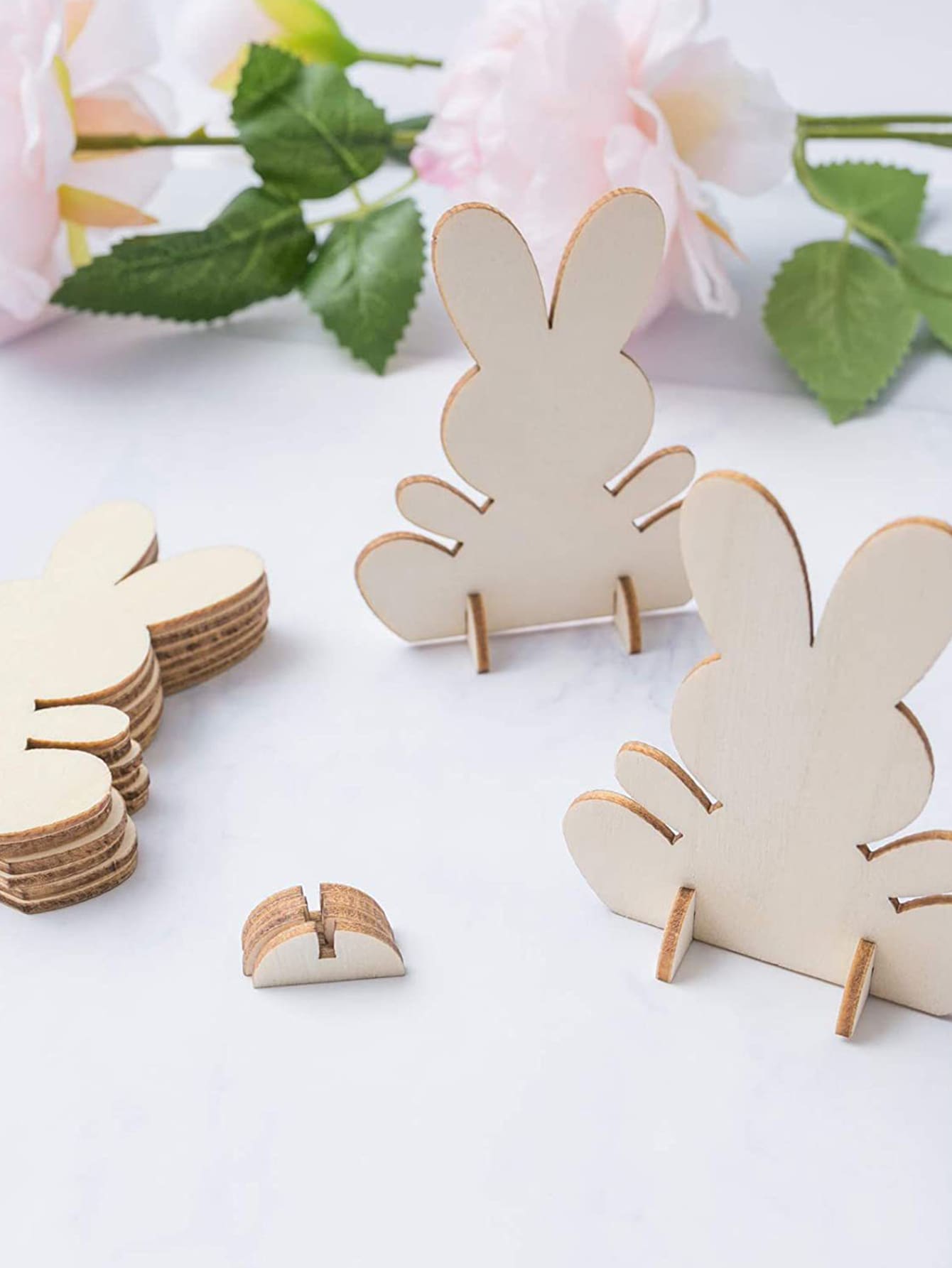 10pcs/set Creative Wooden Decoration Craft, Rabbit Shaped Decoration Object For Easter - Apricot - View 1