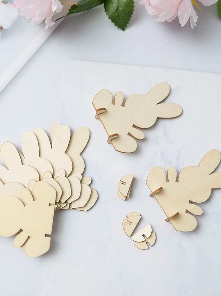 10 pièces/set créatif en bois Décoration en forme de lapin Objet de décoration pour Pâques - Nude - Voir 2