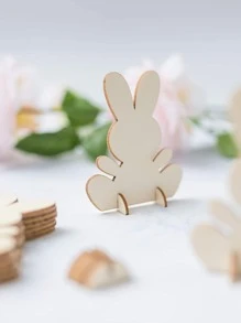 10pcs/set Creative Wooden Decoration Craft, Rabbit Shaped Decoration Object For Easter - Apricot - View 3