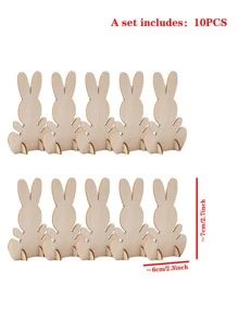 10pcs/set Creative Wooden Decoration Craft, Rabbit Shaped Decoration Object For Easter - Apricot - View 4