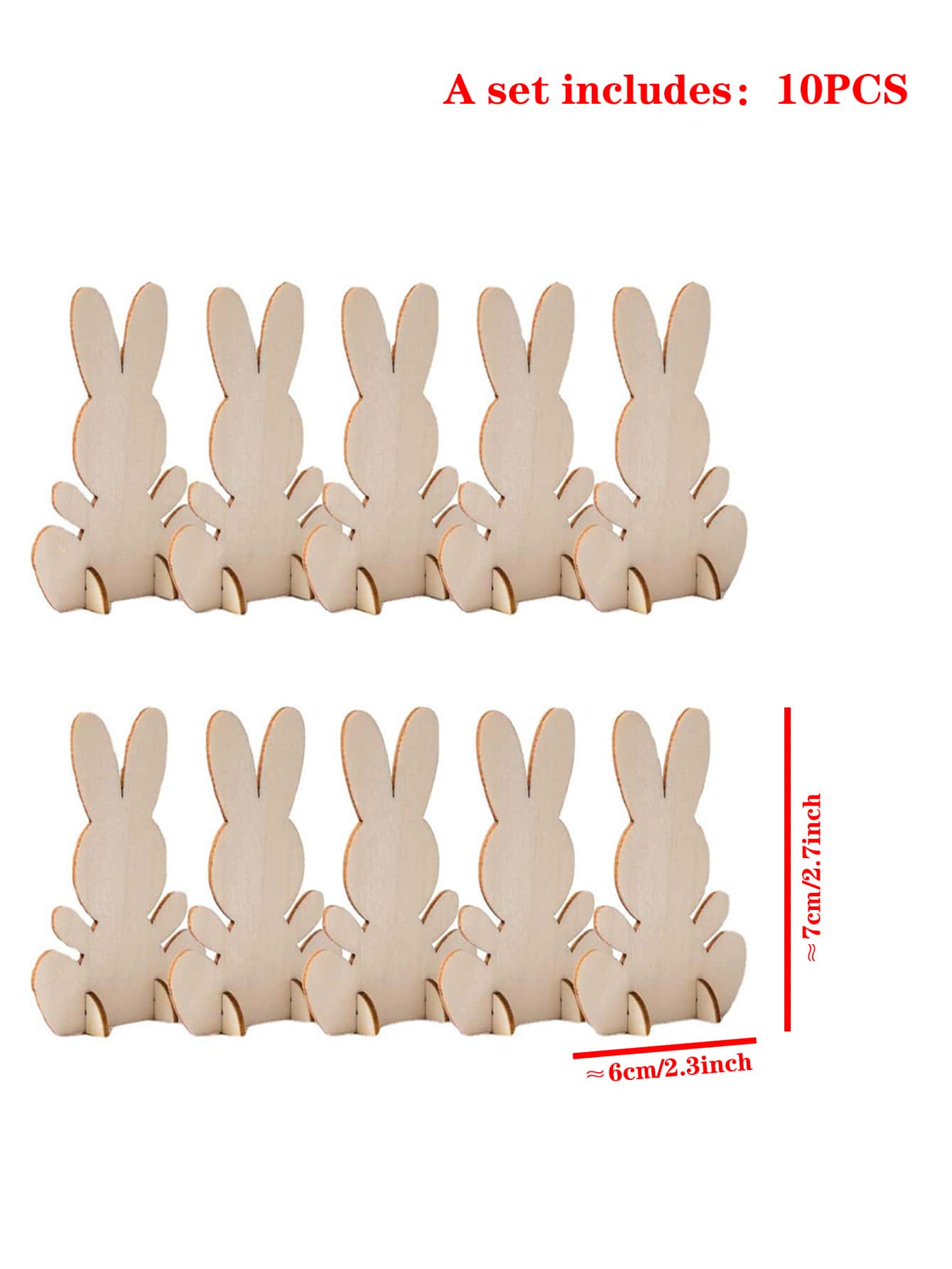 10 pièces/set créatif en bois Décoration en forme de lapin Objet de décoration pour Pâques - Nude - Voir 4