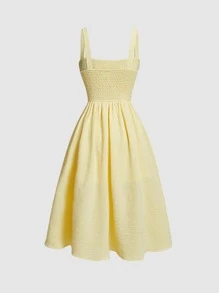 SHEIN MOD Solid Ruched Bust Cami Dress - Yellow - View 2