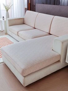 1pc Marled Sofa Seat Cushion Cover, Simple Polyester Anti-slip Stretchy Sofa Cushion Cover For Home - Light Grey - View 1